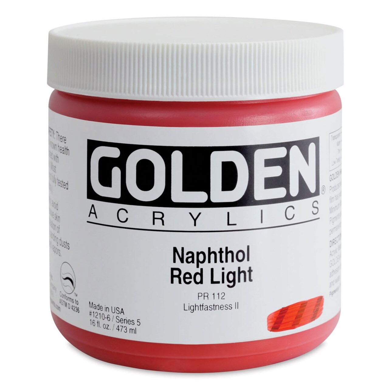 Golden Heavy Body Artist Acrylics - Naphthol Red Light, 16 oz Jar